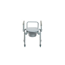 Load image into Gallery viewer, Steel Drop-Arm Commode with Wheels and Padded Armrests