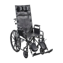 Load image into Gallery viewer, Reclining Wheelchair drive™ Silver Sport Detachable Desk Arm Removable Padded Arm Style Swing-Away Elevating Legrest Black Upholstery 16,18 and 20 Inch Seat Width 300 lbs. Weight Capacity