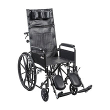 Load image into Gallery viewer, Reclining Wheelchair drive™ Silver Sport Detachable Full Arm Removable Padded Arm Style Swing-Away Elevating Legrest Black Upholstery 16,18 and 20 Inch Seat Width 300 lbs. Weight Capacity