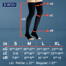 Load image into Gallery viewer, JOBST UltraSheer Compression Stockings 15-20 mmHg Thigh High, with Silicone Dot Band, Open Toe, Classic Black, X-Large