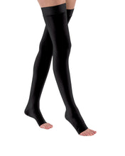 Load image into Gallery viewer, JOBST Relief Compression Stockings 15-20 mmHg Thigh High, with Silicone Dot Band, Open Toe, Black, X-Large Petite