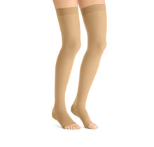 Load image into Gallery viewer, JOBST UltraSheer Compression Stockings 20-30 mmHg Thigh High, with Silicone Dot Band, Open Toe, Honey, X-Large