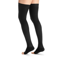 Load image into Gallery viewer, JOBST UltraSheer Compression Stockings 15-20 mmHg Thigh High, with Silicone Dot Band, Open Toe, Classic Black, X-Large