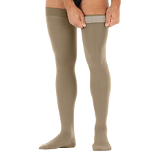 Load image into Gallery viewer, JOBST forMen Compression Socks 15-20 mmHg Thigh High, with Micro Dotted Band, Closed Toe, Black, Small