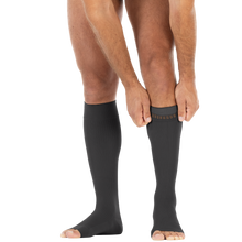 Load image into Gallery viewer, JOBST forMen Compression Socks 15-20 mmHg Knee High, with SoftFit Band, Open Toe, Anthracite, Large Full Calf Long Length