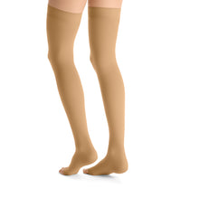 Load image into Gallery viewer, JOBST Opaque Compression Stockings 15-20 mmHg Thigh High, with Silicone Dot Band, Open Toe, Honey, X-Large