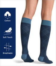 Load image into Gallery viewer, JOBST Style Soft Fit Compression Socks 15-20 mmHg, Knee High, Closed Toe, Argyle Pink, Large Petite