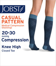 Load image into Gallery viewer, JOBST Style Compression Socks 20-30 mmHg, Knee High, Closed Toe, Argyle Pink, X-Large Petite
