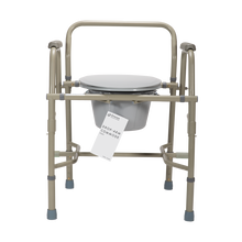 Load image into Gallery viewer, 10376 Drop Arm Folding Commode Bucket, Splash Guard and Lid
