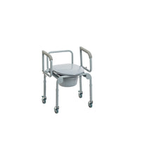 Load image into Gallery viewer, Steel Drop-Arm Commode with Wheels and Padded Armrests
