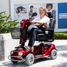 Load image into Gallery viewer, Merits Pioneer 4 Heavy-Duty Mobility Scooter, 4-Wheel, Captain Seat, Red, 400 lb Capacity
