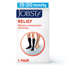Load image into Gallery viewer, JOBST Relief Compression Stockings 15-20 mmHg Knee High, Closed Toe, Black, Petite Large Full Calf
