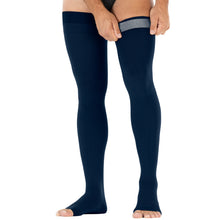 Load image into Gallery viewer, JOBST forMen Compression Socks 20-30 mmHg Thigh High, with Micro Dotted Band, Closed Toe, Black, Small
