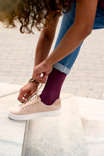 Load image into Gallery viewer, JOBST Opaque Compression Stockings 15-20 mmHg Thigh High, with Silicone Dot Band, Closed Toe, Cranberry X-Large
