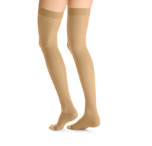 Load image into Gallery viewer, JOBST UltraSheer Compression Stockings 20-30 mmHg Thigh High, with Silicone Dot Band, Open Toe, Honey, X-Large
