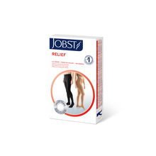 Load image into Gallery viewer, JOBST Relief Compression Stockings 15-20 mmHg Waist High, Open Toe, Black, Petite X-Large
