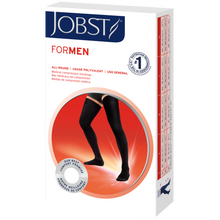 Load image into Gallery viewer, JOBST forMen Compression Socks 20-30 mmHg Thigh High, with Micro Dotted Band, Closed Toe, Black, Small

