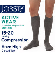 Load image into Gallery viewer, JOBST ActiveWear Compression Socks 15-20 mmHg, Knee High, Closed Toe, Grey, X-Large
