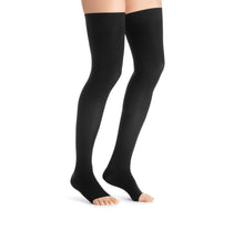 Load image into Gallery viewer, JOBST UltraSheer Compression Stockings 15-20 mmHg Thigh High, with Silicone Dot Band, Open Toe, Classic Black, X-Large
