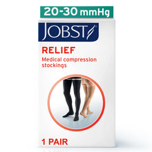 Load image into Gallery viewer, JOBST Relief Compression Stockings 20-30 mmHg Thigh High, with Silicone Dot Band, Open Toe, Black, X-Large Petite
