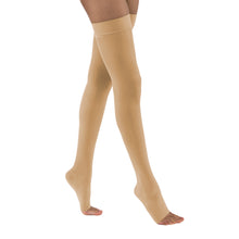 Load image into Gallery viewer, JOBST UltraSheer Compression Stockings 20-30 mmHg Thigh High, with Silicone Dot Band, Open Toe, Honey, X-Large
