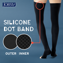 Load image into Gallery viewer, JOBST UltraSheer Compression Stockings 20-30 mmHg Thigh High, with Silicone Dot Band, Open Toe, Classic Black, X-Large
