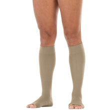 Load image into Gallery viewer, JOBST forMen Compression Socks 15-20 mmHg Knee High, with SoftFit Band, Open Toe, Khaki, Large Full Calf Long Length
