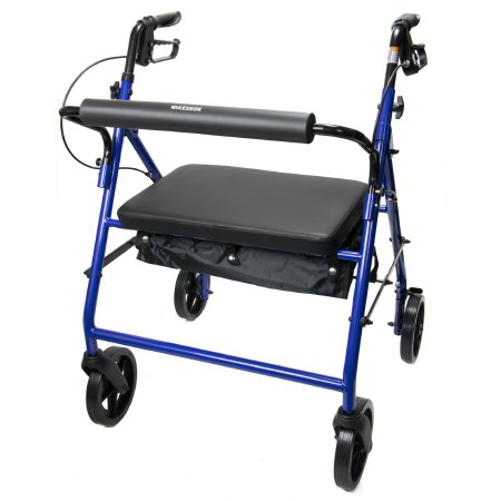 Bariatric 4 Wheel Rollator McKesson Blue Folding Steel Frame