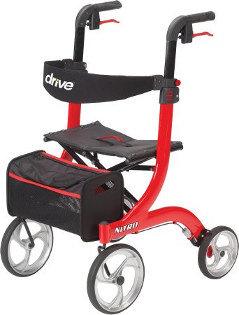 4 Wheel Rollator drive™ Nitro Red Adjustable Height Aluminum Frame